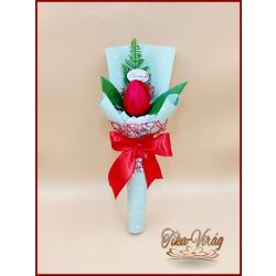 Piros színű szappan-tulipán csokor Nőnapi táblával 