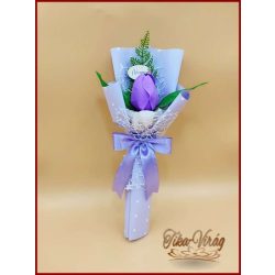 Lila színű szappan-tulipán csokor Nőnapi táblával 