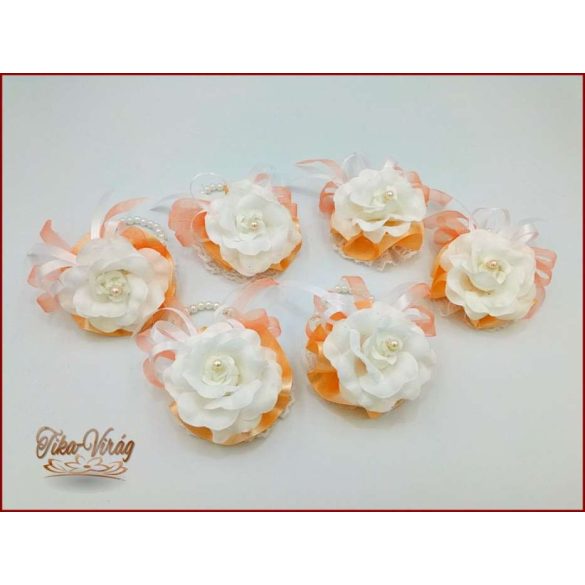 Fehér rózsás-barack szalagos gyöngyös pánttal 