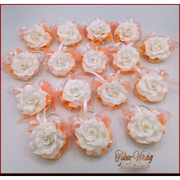 Fehér rózsás-barack szalagos gyöngyös pánttal 