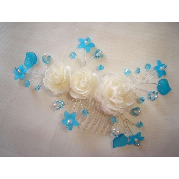 Ekrü-türkiz fejdísz 