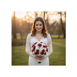 25 szál vörös rózsa fehér díszítésű örökcsokor 