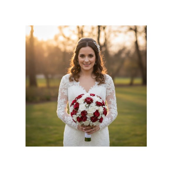 25 szál vörös rózsa fehér díszítésű örökcsokor 