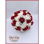 25 szál vörös rózsa fehér díszítésű örökcsokor 