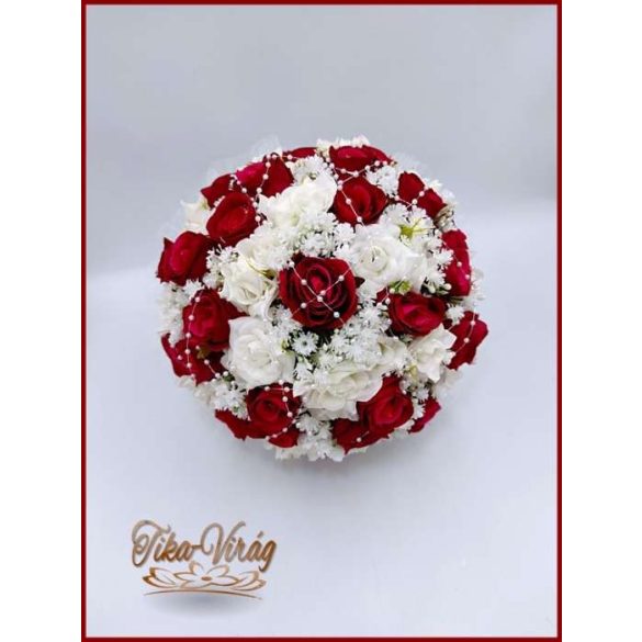25 szál vörös rózsa fehér díszítésű örökcsokor 