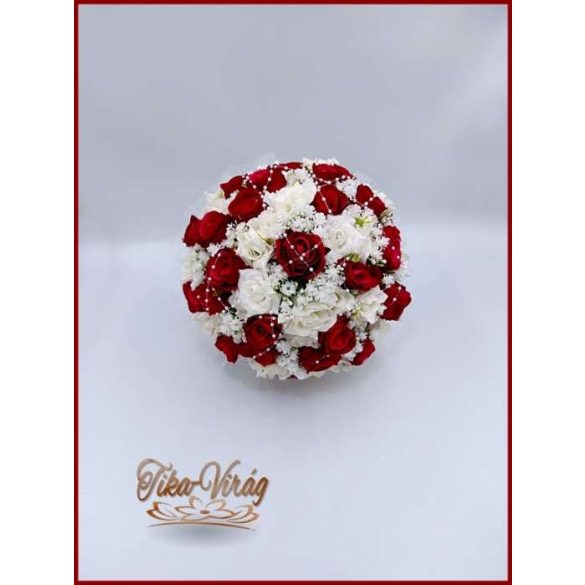 25 szál vörös rózsa fehér díszítésű örökcsokor 