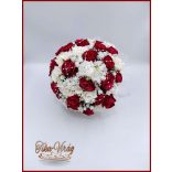 25 szál vörös rózsa fehér díszítésű örökcsokor 