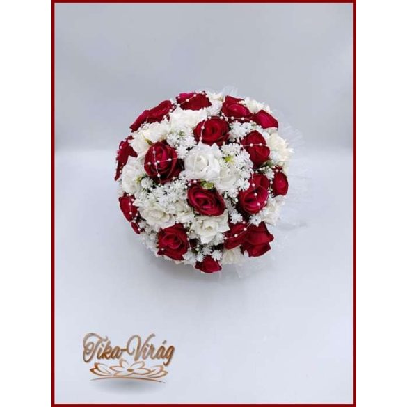 25 szál vörös rózsa fehér díszítésű örökcsokor 