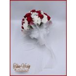 25 szálas vörös rózsa fehér rózsa díszítésű örökcsokor és kitűzővel 