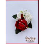 25 szálas vörös rózsa fehér rózsa díszítésű örökcsokor és kitűzővel 