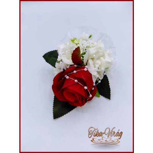 25 szálas vörös rózsa fehér rózsa díszítésű örökcsokor és kitűzővel 