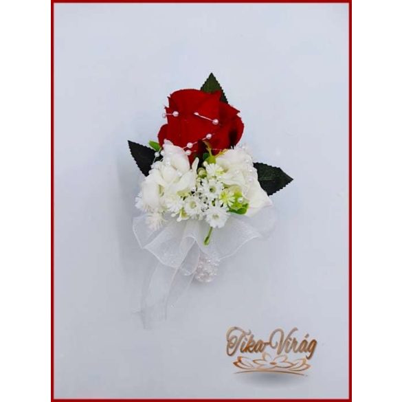 25 szálas vörös rózsa fehér rózsa díszítésű örökcsokor és kitűzővel 