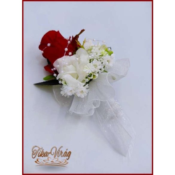 25 szálas vörös rózsa fehér rózsa díszítésű örökcsokor és kitűzővel 