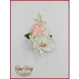 Rózsaszín rózsás- Fehér orchideás örök-csepp csokor + kitűzővel 