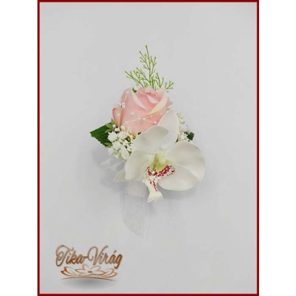 Rózsaszín rózsás- Fehér orchideás örök-csepp csokor + kitűzővel 