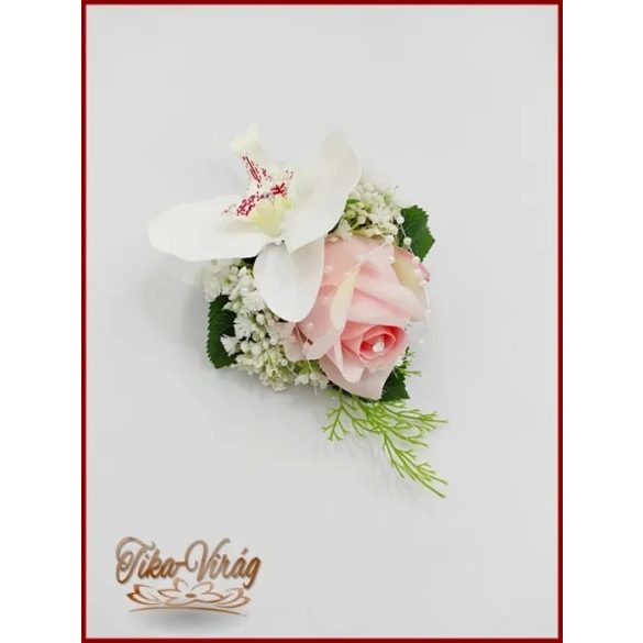 Rózsaszín rózsás- Fehér orchideás örök-csepp csokor + kitűzővel 