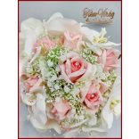 Rózsaszín rózsás- Fehér orchideás örök-csepp csokor + kitűzővel 