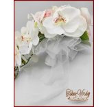 Rózsaszín rózsás- Fehér orchideás örök-csepp csokor + kitűzővel 