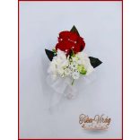 Vörös rózsa - fehér díszítéssel kitűző, bokréta 