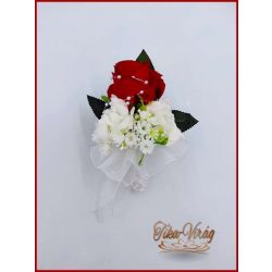 Vörös rózsa - fehér díszítéssel kitűző, bokréta 