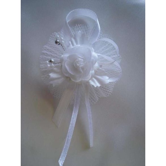 1" Bokréta, kitűző fehér-ezüst gyönggyel 