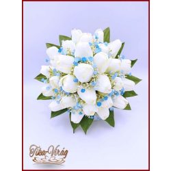   Fehér tulipán-kék díszítéssel örök-csokor 29 szálas 