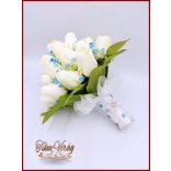 Fehér tulipán-kék díszítéssel örök-csokor 29 szálas 