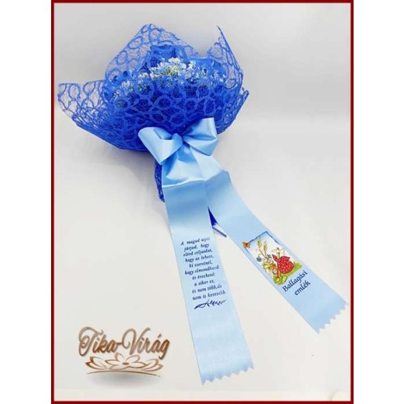 Ballagási örök csokor – kék rózsából és kék orchideából elegáns ajándék