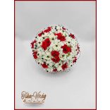 25 szálas fehér-piros rózsás - fekete díszítésű örök-csokor 