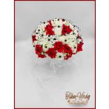 25 szálas fehér-piros rózsás - fekete díszítésű örök-csokor 