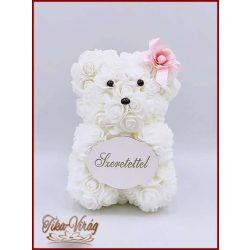 Fehér Rózsa-Maci táblácskával 25 cm 