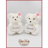 Fehér Rózsa-Maci táblácskával 25 cm 