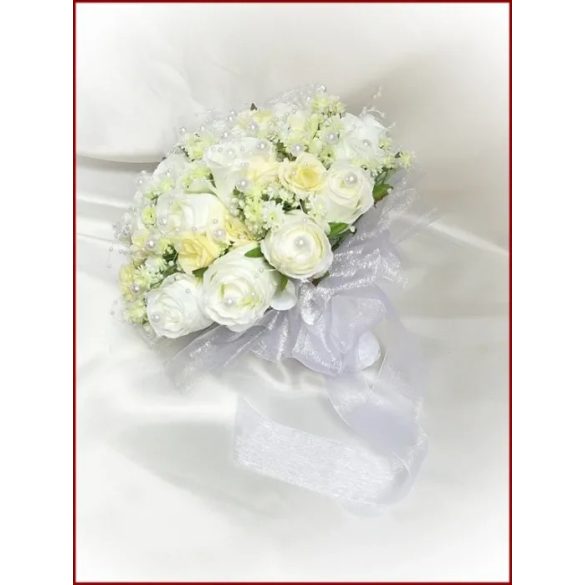 25 szálas fehér-ekrü rózsás örök-csokor 