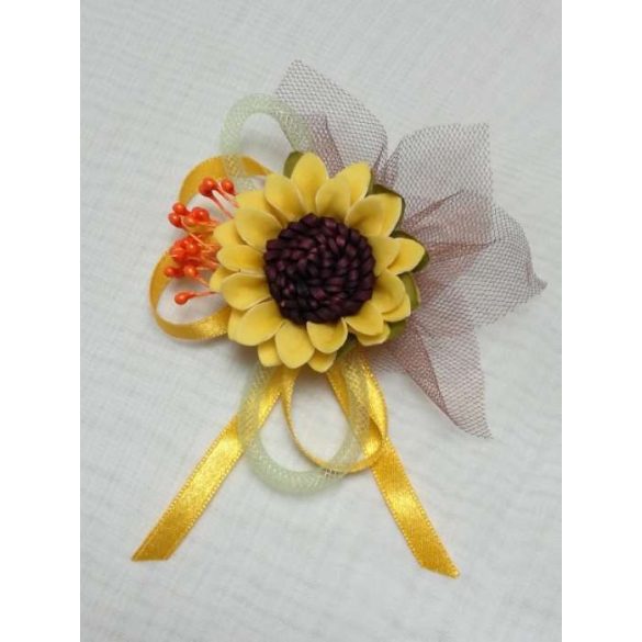 Napraforgós bokréta, kitűző citromsárga szalaggal 