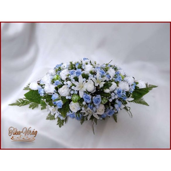 Fehér-kék rózsás örök-asztaldísz 