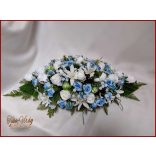 Fehér-kék rózsás örök-asztaldísz 