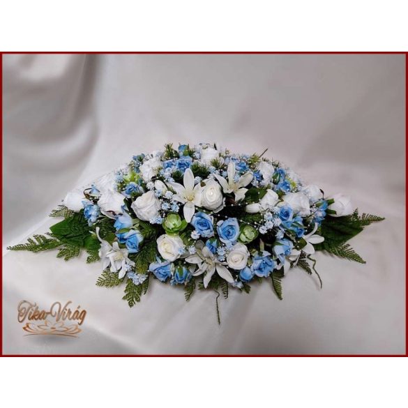 Fehér-kék rózsás örök-asztaldísz 