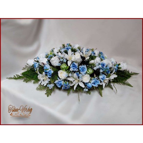 Fehér-kék rózsás örök-asztaldísz 