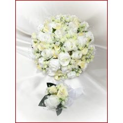   25 szálas fehér-ekrü rózsás örök-csokor + kitűzővel 