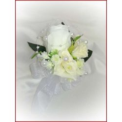 Fehér-ekrü rózsás 1 virágos kitűző, bokréta 