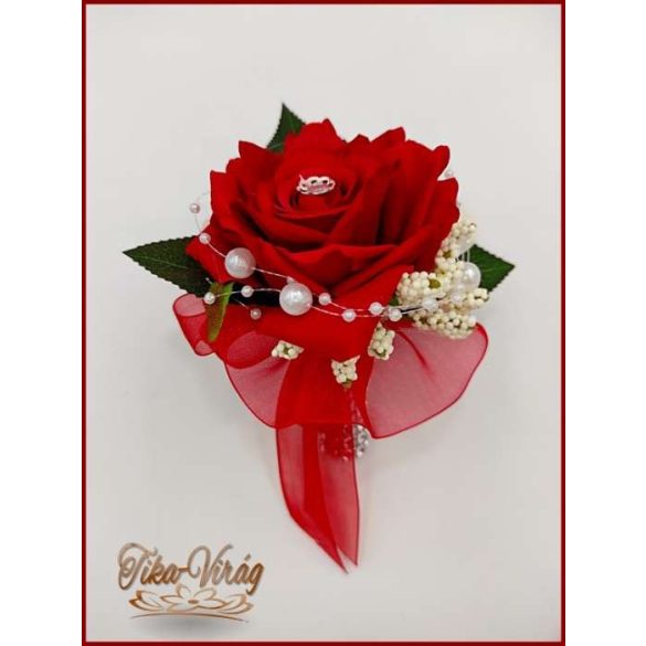 Piros rózsa kitűző, bokréta 