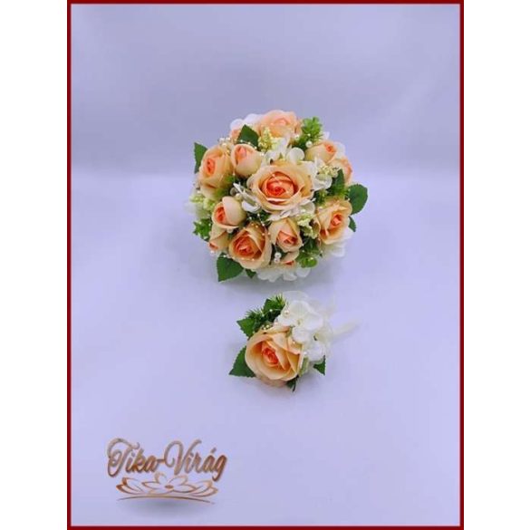 Barack rózsás esküvői örökcsokor kitűzővel 