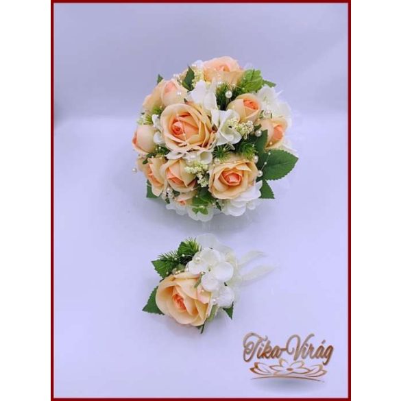 Barack rózsás esküvői örökcsokor kitűzővel 