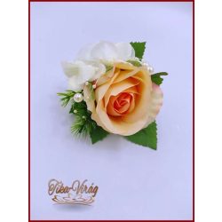 Kitűző, bokréta barack rózsás-ekrü hortenziás 