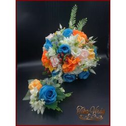 KÉK RÓZSÁS VEGYES CSOKOR + Kitűzővel 