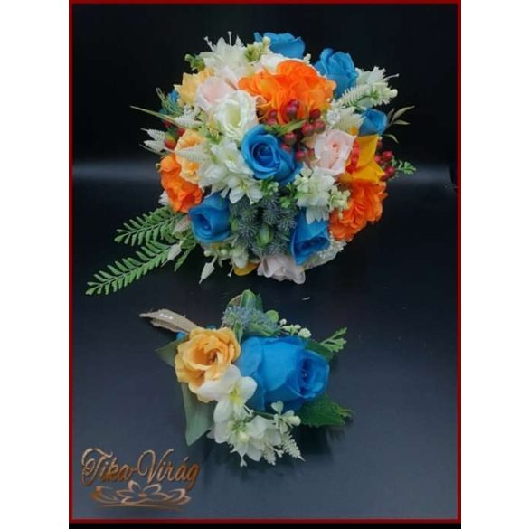 KÉK RÓZSÁS VEGYES CSOKOR + Kitűzővel 