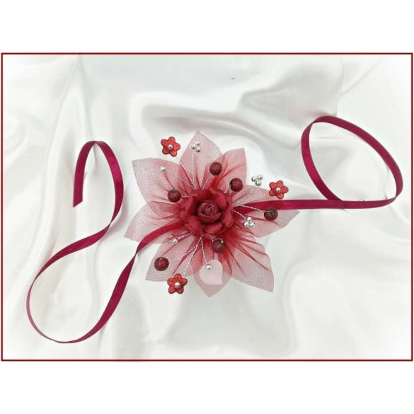 Bordó virágos ezüst díszítésű csuklódísz 