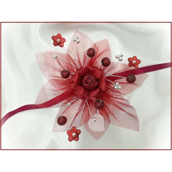 Bordó virágos ezüst díszítésű csuklódísz 