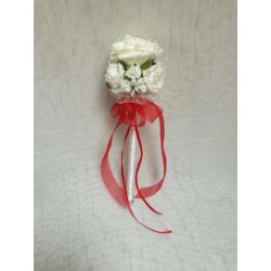   Ekrü-piros szalaggal dobó, koszorúslány vagy köszöntő örök-csokor 