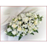 Ekrü-fehér türkiz díszítésű asztaldísz 